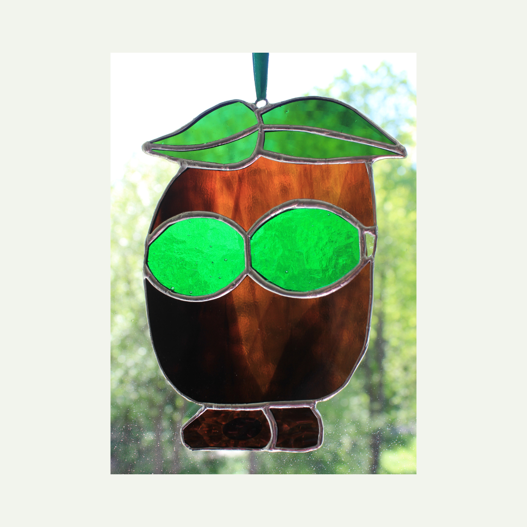 frontside, hanging in a window